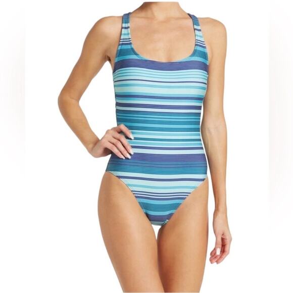 Next by Athena Tidal Stripe Cross-back One-piece Swimsuit In Nvy – Sz Med - Picture 1 of 5